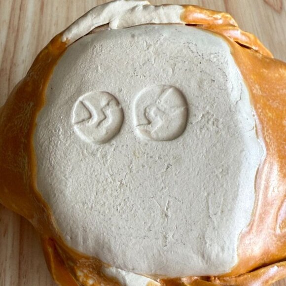 Vintage Handcrafted Orange Ceramic Bird Dish Candle Ring With Feather Detail MCM - Picture 7 of 9